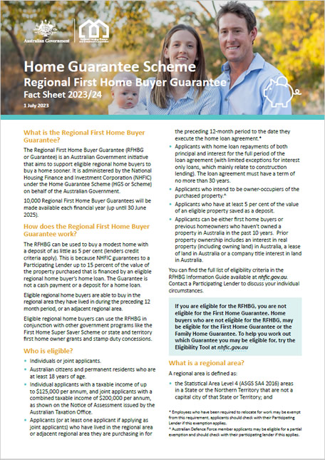 Home Guarantee Scheme - Regional First Home Buyer Guarantee - Fact Sheet