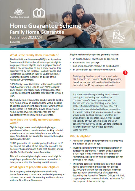 Housing Australia Family Home Guarantee Factsheet